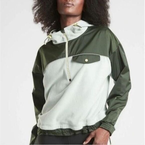 Athleta Green Long Sleeve Quarter Zip Fleece Poll Over Top - Picture 1 of 7